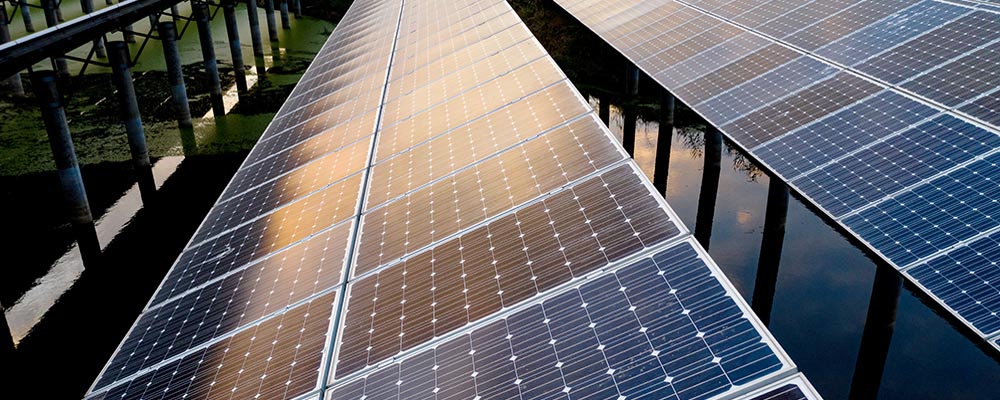 Closeup of solar panels.
