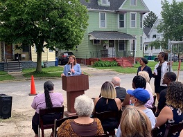 President Harris speaks at PUSH Buffalo West Side Homes groundbreaking event.